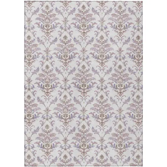 Lavender And Ivory Damask Washable Indoor Outdoor Area Rug Photo 2