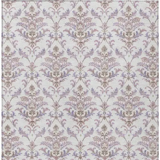 Lavender And Ivory Damask Washable Indoor Outdoor Area Rug Photo 4