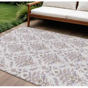 Photo of Lavender And Ivory Damask Washable Indoor Outdoor Area Rug