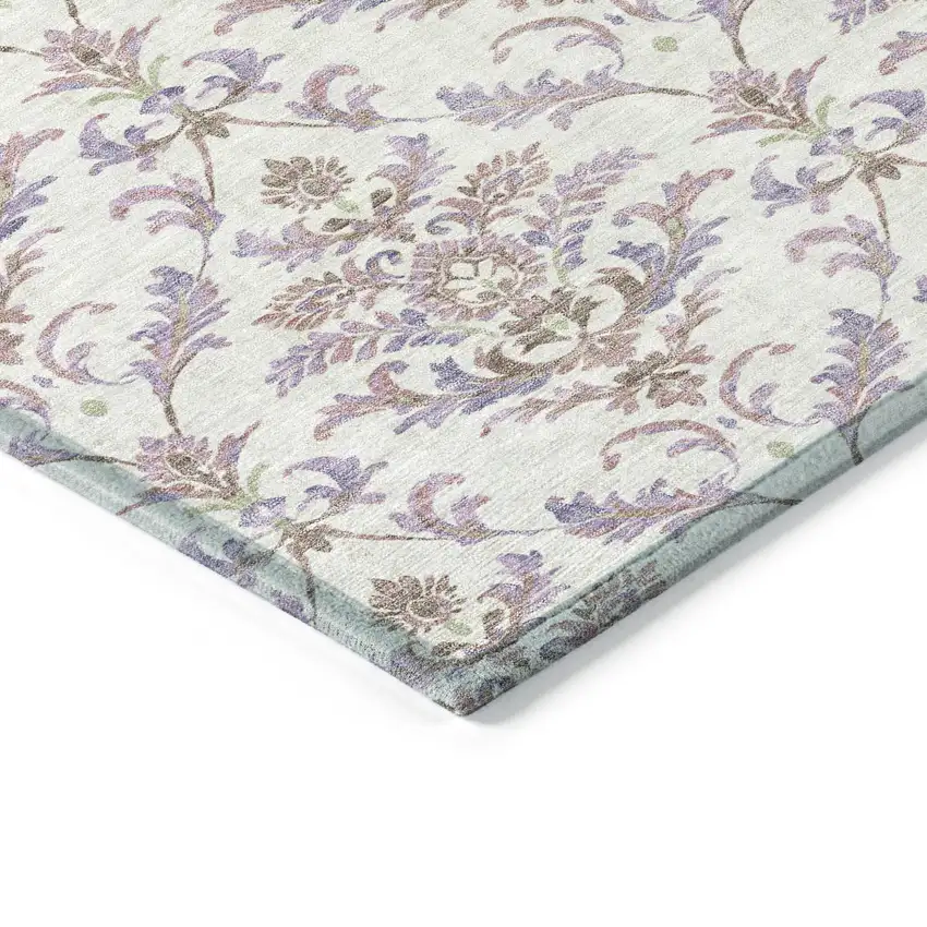 Lavender And Ivory Damask Washable Indoor Outdoor Area Rug Photo 7