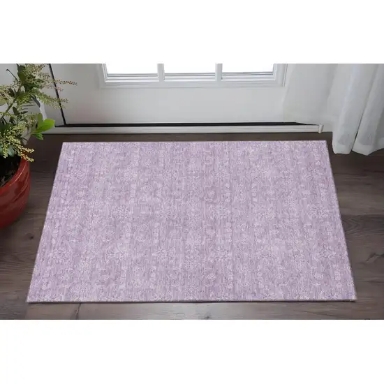 Lavender And Ivory Floral Washable Area Rug With UV Protection Photo 2