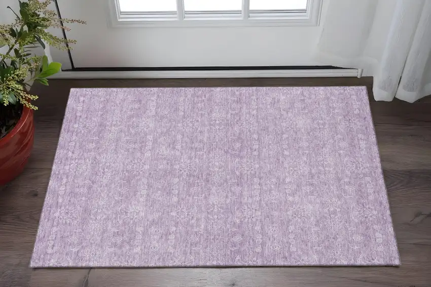Lavender And Ivory Floral Washable Area Rug With UV Protection Photo 2