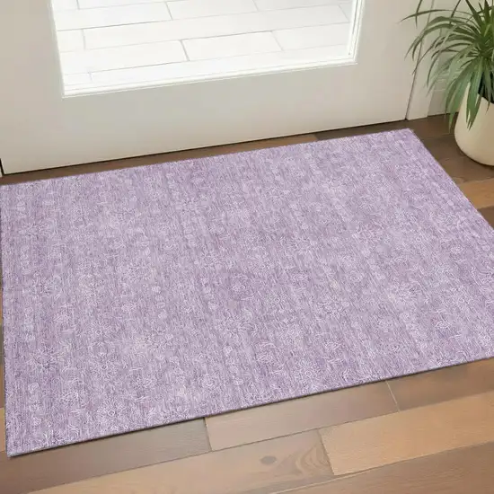Lavender And Ivory Floral Washable Area Rug With UV Protection Photo 1