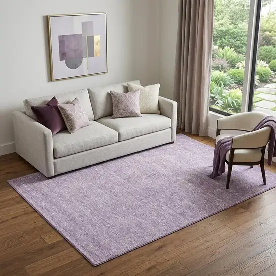 Lavender And Ivory Floral Washable Area Rug With UV Protection Photo 1