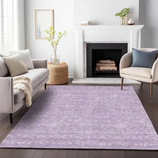 Lavender And Ivory Floral Washable Area Rug With UV Protection Photo 5