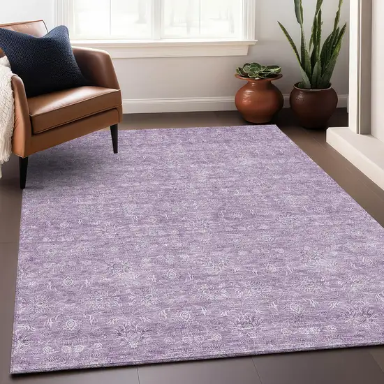 Lavender And Ivory Floral Washable Area Rug With UV Protection Photo 4