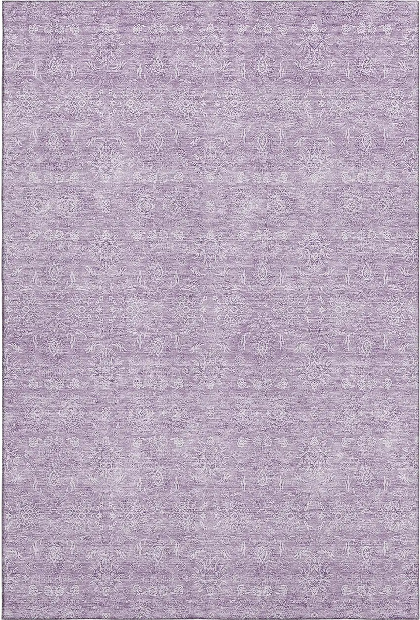 Lavender And Ivory Floral Washable Area Rug With UV Protection Photo 2