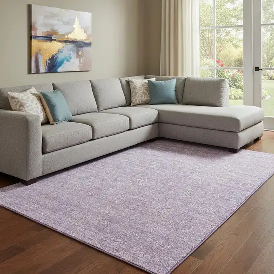Lavender And Ivory Floral Washable Area Rug With UV Protection Photo 1