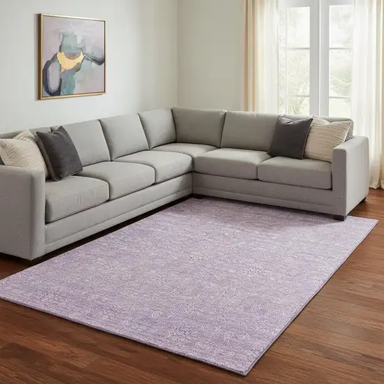 Lavender And Ivory Floral Washable Area Rug With UV Protection Photo 3