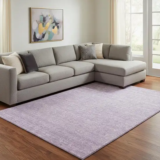 Lavender And Ivory Floral Washable Area Rug With UV Protection Photo 1