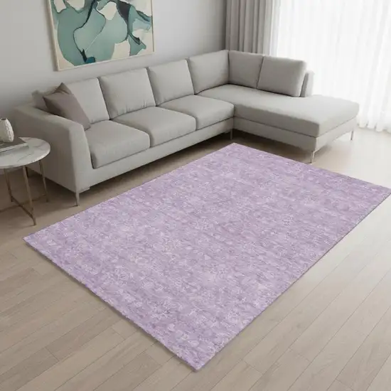 Lavender And Ivory Floral Washable Area Rug With UV Protection Photo 1