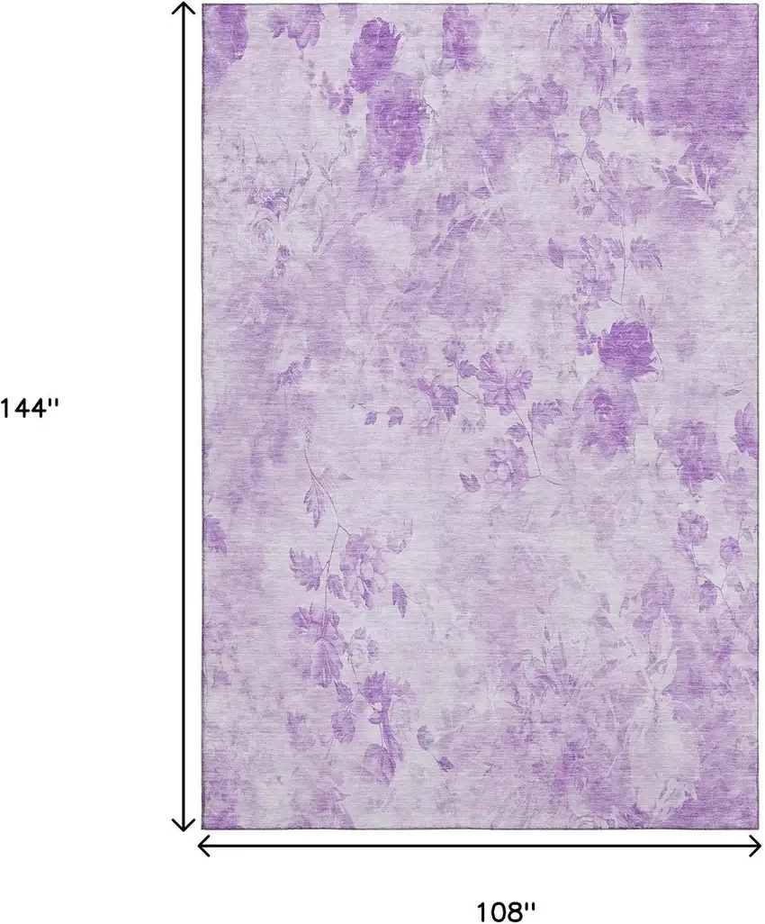 Lavender And Ivory Floral Washable Area Rug With UV Protection Photo 3