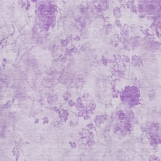Lavender And Ivory Floral Washable Area Rug With UV Protection Photo 2