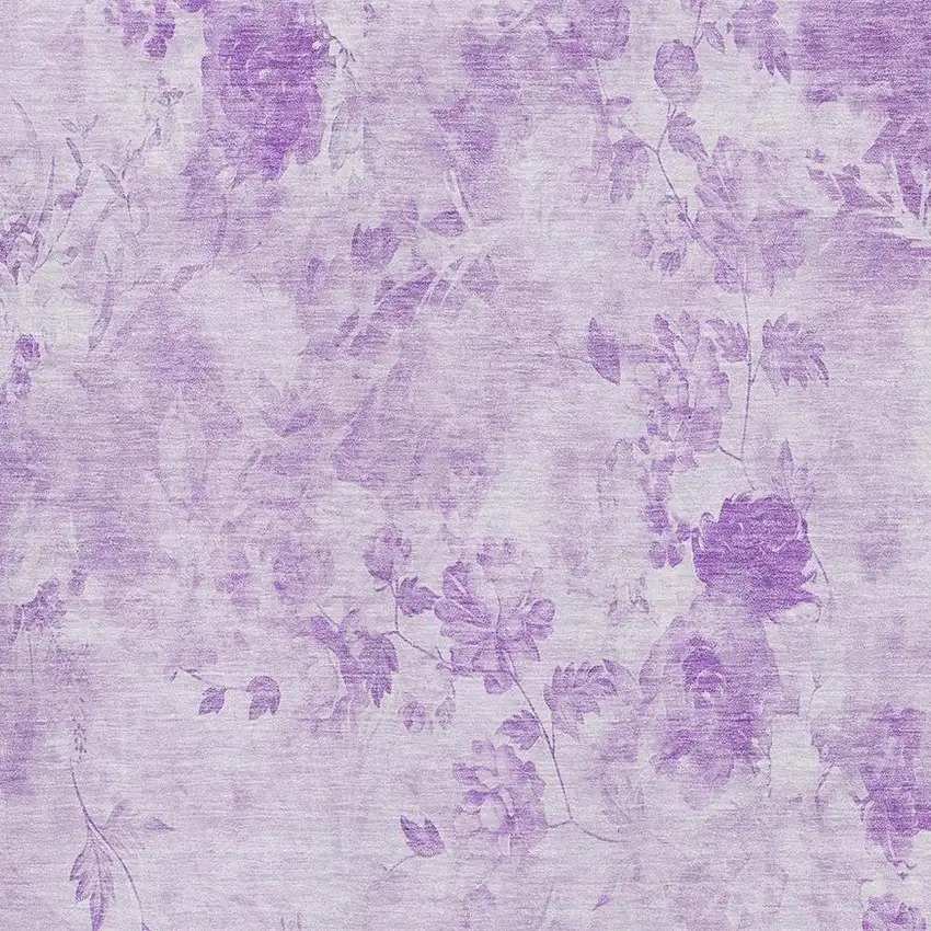 Lavender And Ivory Floral Washable Area Rug With UV Protection Photo 2