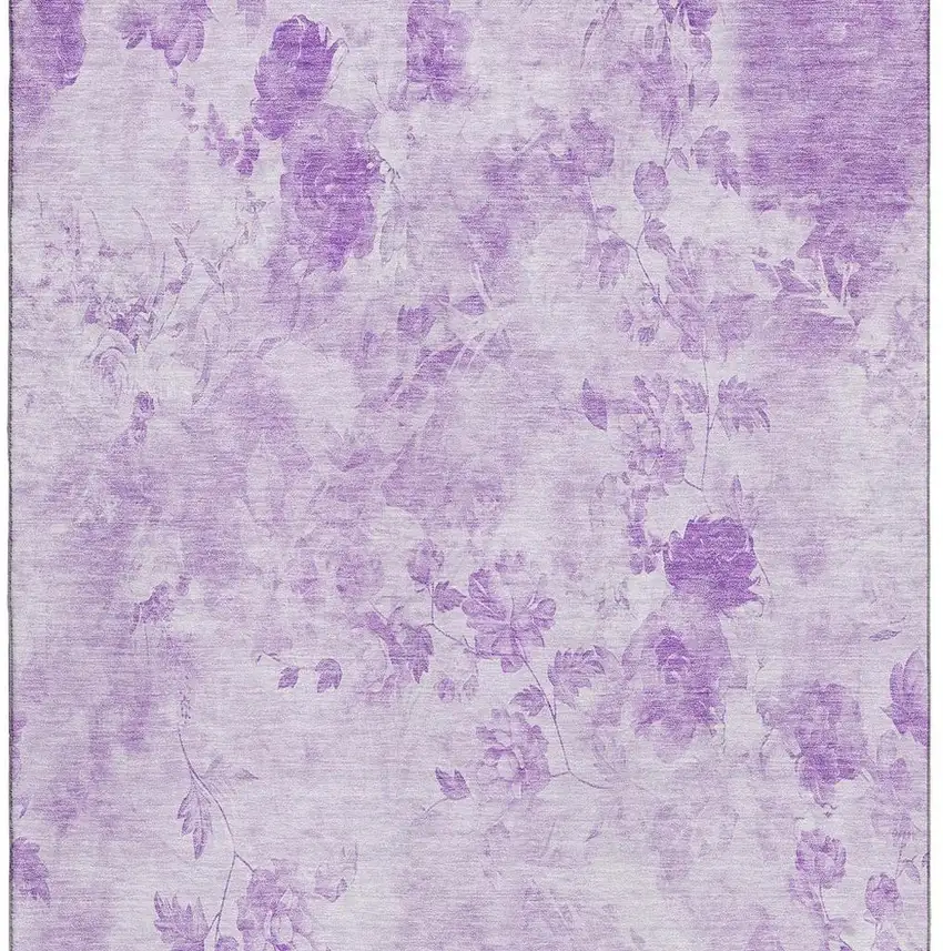 Lavender And Ivory Floral Washable Area Rug With UV Protection Photo 3