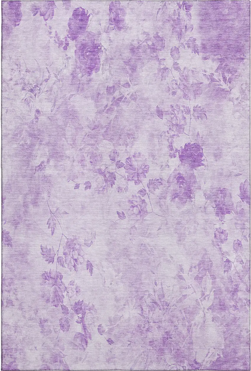 Lavender And Ivory Floral Washable Area Rug With UV Protection Photo 1