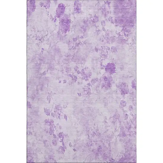 Lavender And Ivory Floral Washable Area Rug With UV Protection Photo 1