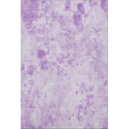 Lavender And Ivory Floral Washable Area Rug With UV Protection Photo 3