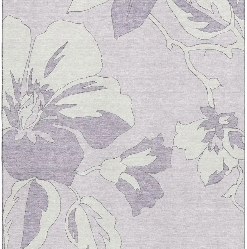 Lavender And Ivory Floral Washable Area Rug With UV Protection Photo 4