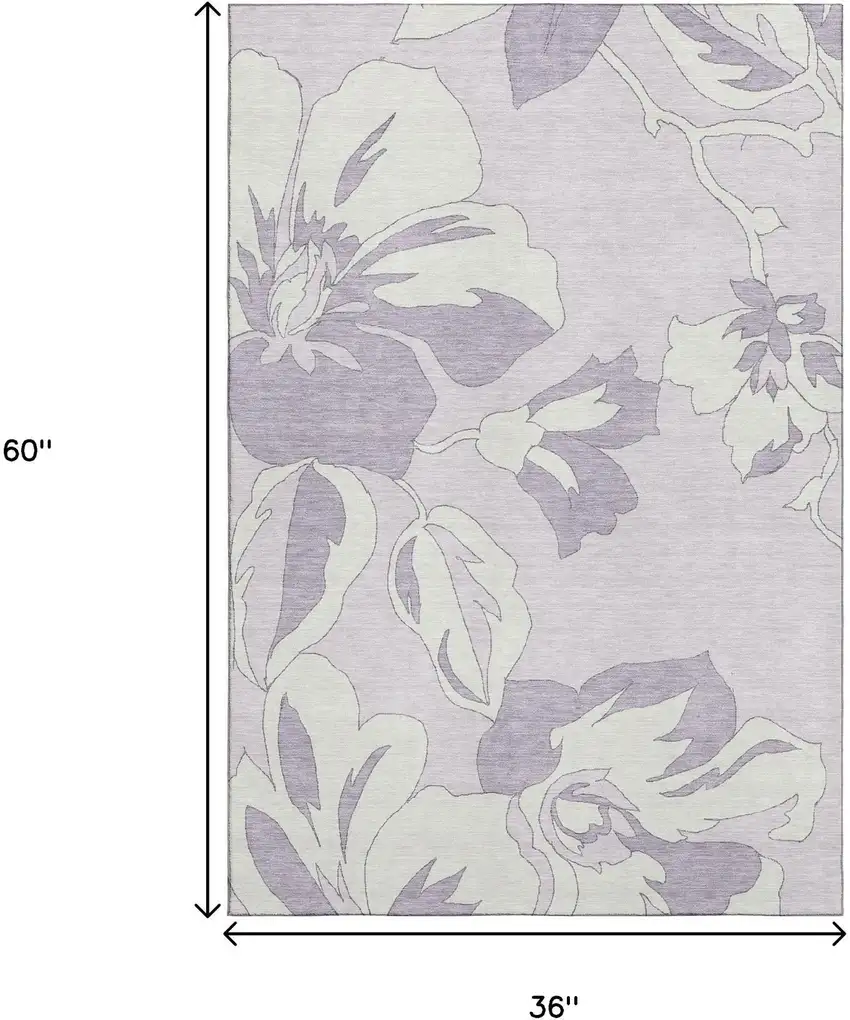 Lavender And Ivory Floral Washable Area Rug With UV Protection Photo 3