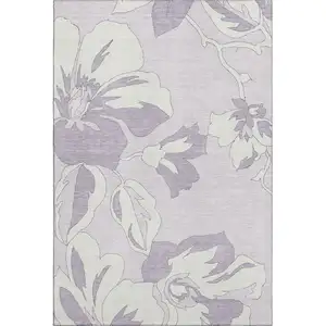 Photo of Lavender And Ivory Floral Washable Area Rug With UV Protection