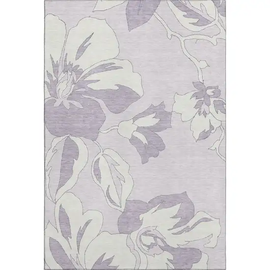 Lavender And Ivory Floral Washable Area Rug With UV Protection Photo 1