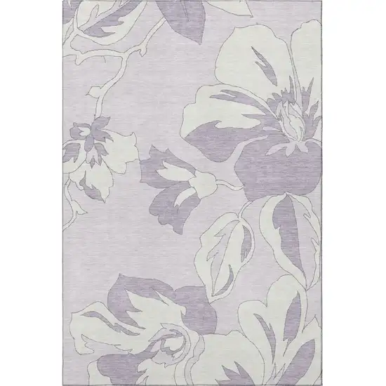 Lavender And Ivory Floral Washable Area Rug With UV Protection Photo 4