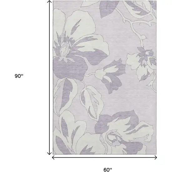 Lavender And Ivory Floral Washable Area Rug With UV Protection Photo 8