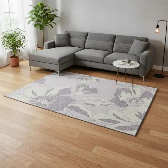 Lavender And Ivory Floral Washable Area Rug With UV Protection Photo 2