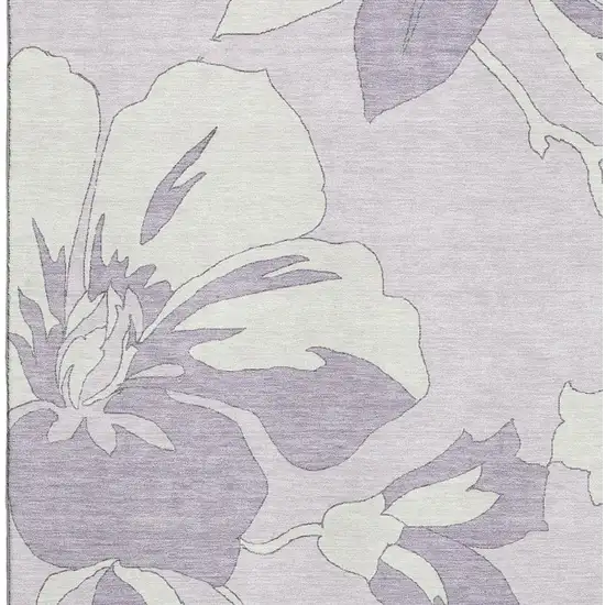 Lavender And Ivory Floral Washable Area Rug With UV Protection Photo 3