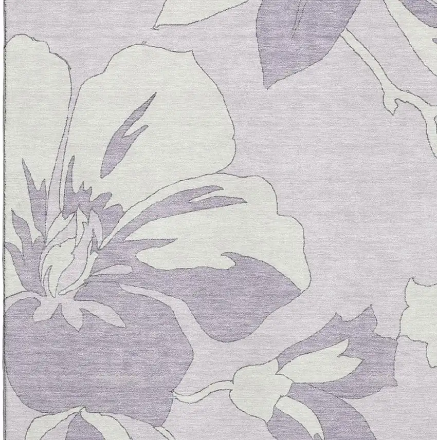 Lavender And Ivory Floral Washable Area Rug With UV Protection Photo 3