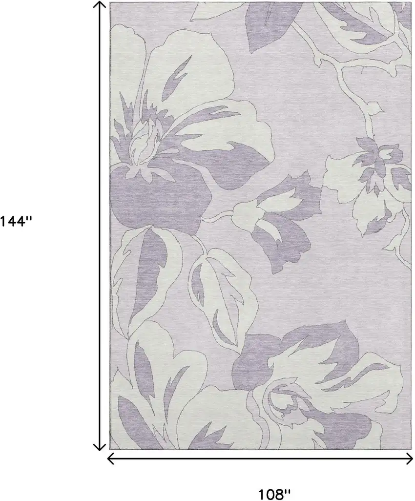 Lavender And Ivory Floral Washable Area Rug With UV Protection Photo 8
