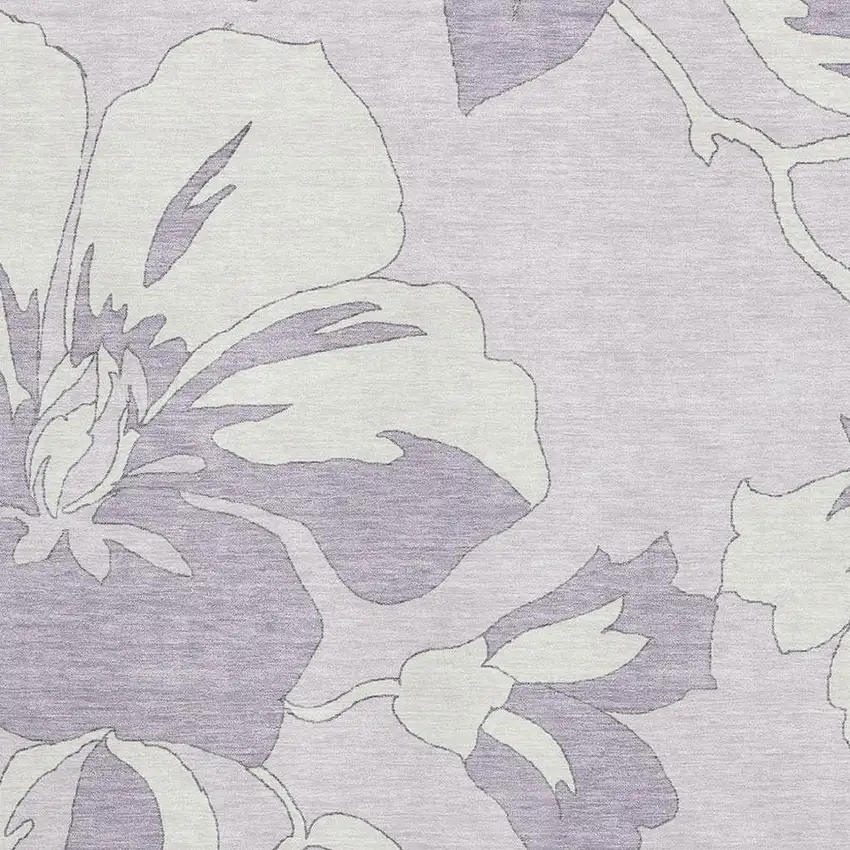 Lavender And Ivory Floral Washable Area Rug With UV Protection Photo 3