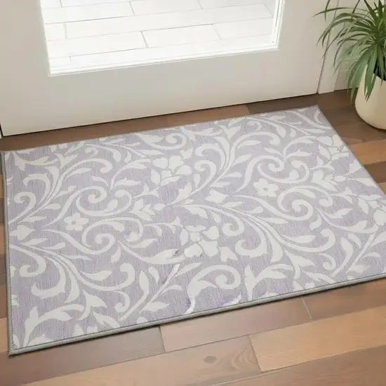 Lavender And Ivory Floral Washable Area Rug With UV Protection Photo 2