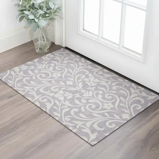 Lavender And Ivory Floral Washable Area Rug With UV Protection Photo 1