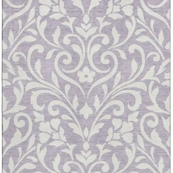 Lavender And Ivory Floral Washable Area Rug With UV Protection Photo 4