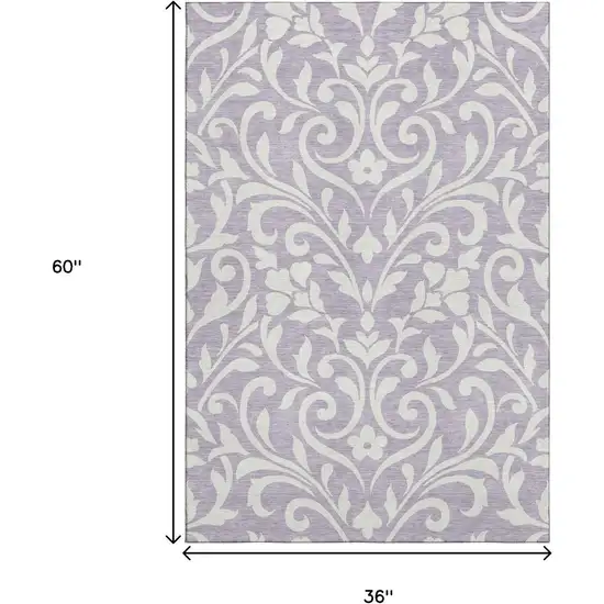 Lavender And Ivory Floral Washable Area Rug With UV Protection Photo 3