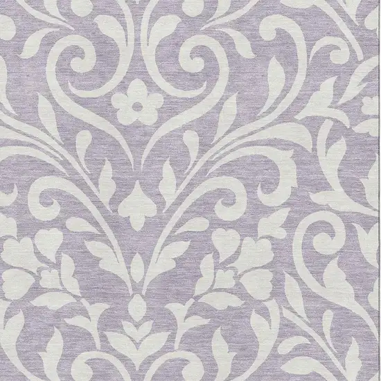 Lavender And Ivory Floral Washable Area Rug With UV Protection Photo 3