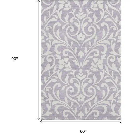 Lavender And Ivory Floral Washable Area Rug With UV Protection Photo 9