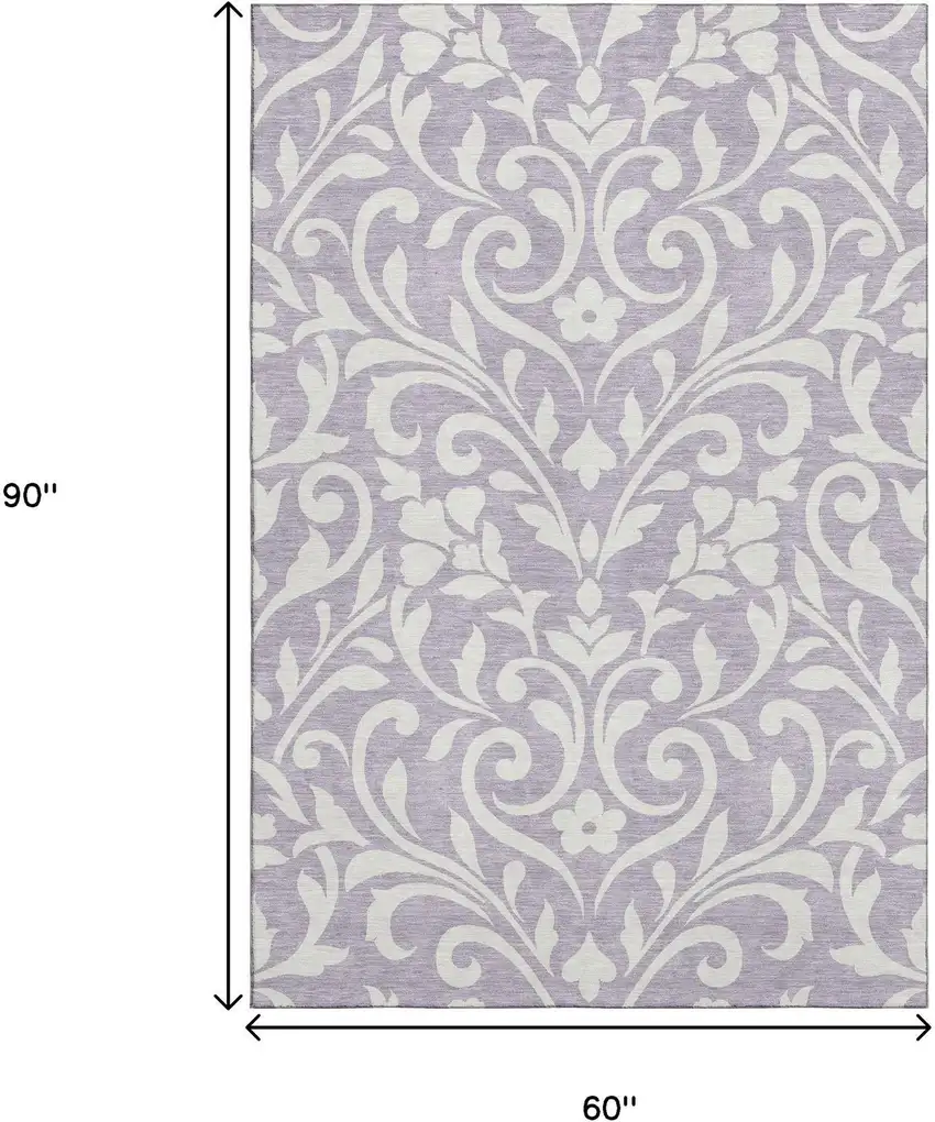 Lavender And Ivory Floral Washable Area Rug With UV Protection Photo 9