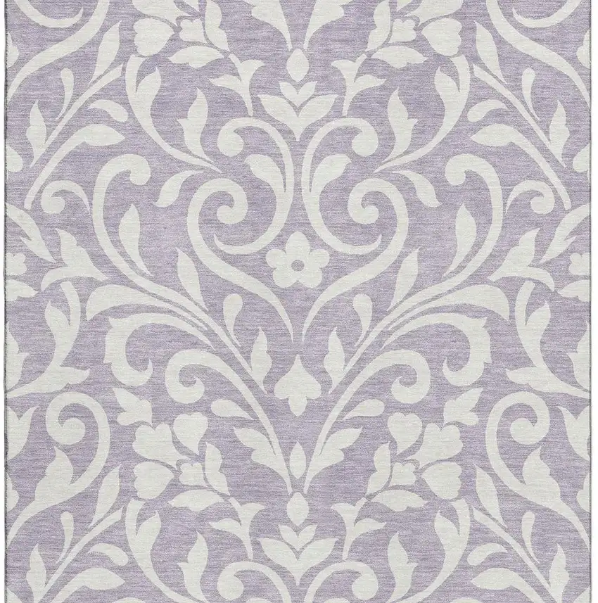 Lavender And Ivory Floral Washable Area Rug With UV Protection Photo 4