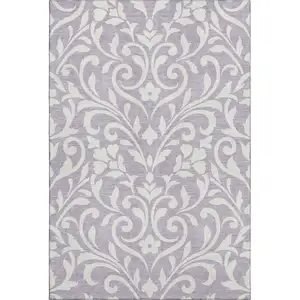 Photo of Lavender And Ivory Floral Washable Area Rug With UV Protection