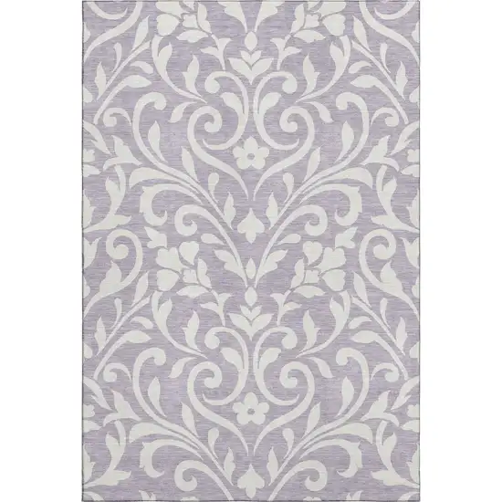 Lavender And Ivory Floral Washable Area Rug With UV Protection Photo 1