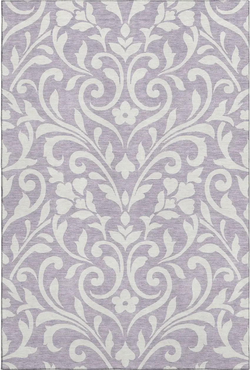 Lavender And Ivory Floral Washable Area Rug With UV Protection Photo 1