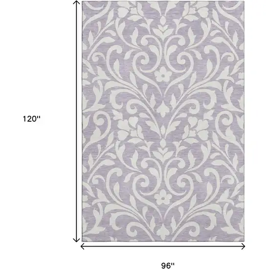 Lavender And Ivory Floral Washable Area Rug With UV Protection Photo 9