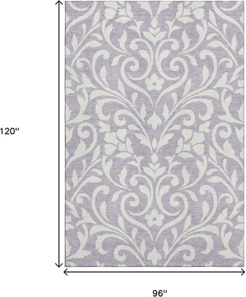 Lavender And Ivory Floral Washable Area Rug With UV Protection Photo 9