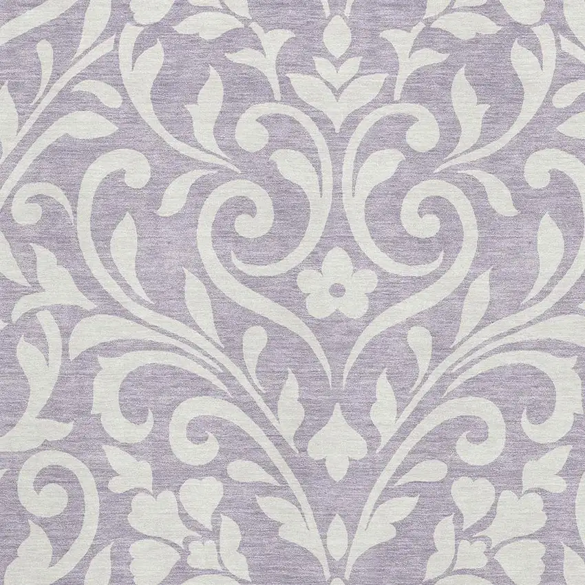 Lavender And Ivory Floral Washable Area Rug With UV Protection Photo 3