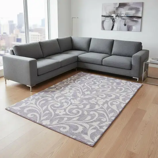 Lavender And Ivory Floral Washable Area Rug With UV Protection Photo 2