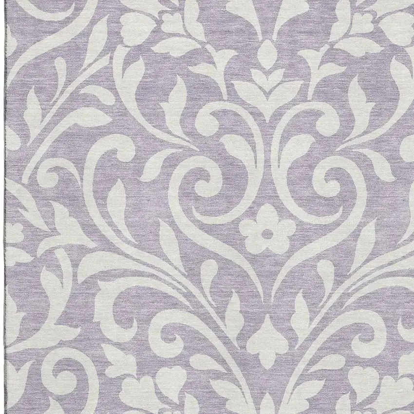 Lavender And Ivory Floral Washable Area Rug With UV Protection Photo 3