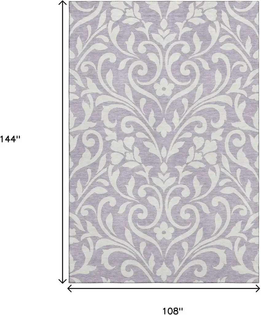 Lavender And Ivory Floral Washable Area Rug With UV Protection Photo 9